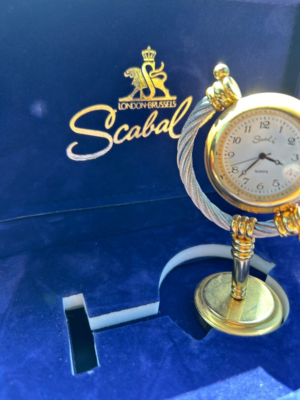 RARE Gold and Silver Cable-Accent Table Clock
